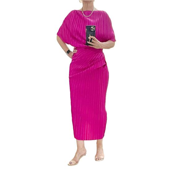 Mable Fuchsia Natalia Midi Sheath Dress Size Small NWT - Picture 1 of 13
